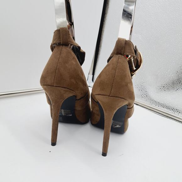 Qupid Khaki Green Cross Strap Goldtone Buckle Stilletto Heel Pointy Toe 5.5 - Picture 4 of 9